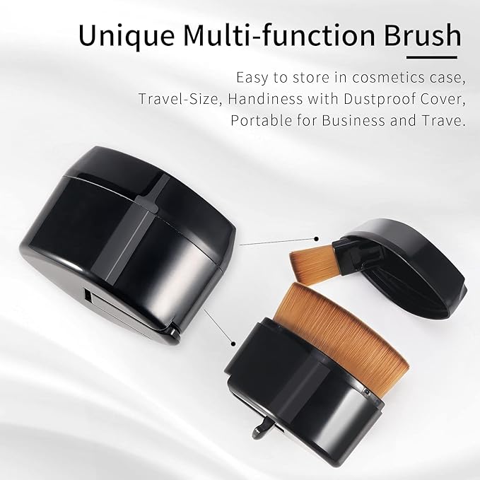 Retractable Flat Foundation Brush for Liquid Makeup with Cover, Liquid Foundation Brush, Flat Makeup Brush for Liquid Foundation, Cream Contour Brush for Cream Makeup. - Black, 55R