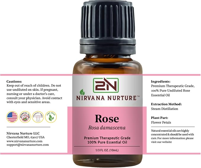 Rose Essential Oil 100% Pure Premium Therapeutic Grade, Undiluted - Aromatherapy Diffuser for Calm and Relaxation, Skin Care, Hair Care