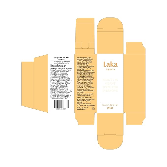 Laka Fruity Glam Lip Tint Mini, Glowing Lip Stain with Wide Color Spectrum, Hydrating & Lightweight Texture, Long-Lasting Bold Stain, Non-Sticky, Vegan, K-Beauty (#127 Rose)