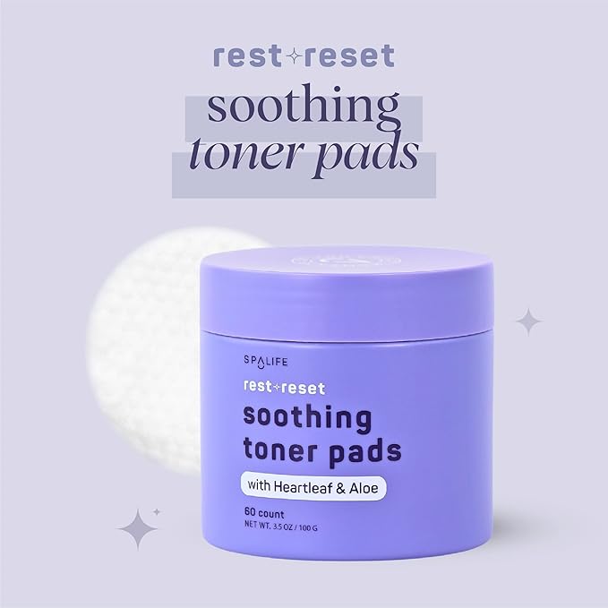 SpaLife Beauty Rest & Reset Toner Pads – for Uneven Skin Tone, Redness, Clogged Pores, Dehydrated Skin with Aloe, Heartleaf, & Purslane – Toner Pad for Face, Pre-Soaked Pads