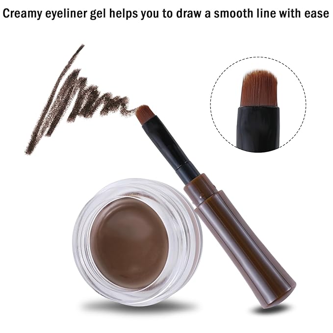 Boobeen Eyeliner Waterproof Gel Eyeliner Smudge-proof Eye Liner Gel Makeup High Pigment Eye Makeup Set Easy to Apply Long-lasting For All Day (Dark Brown)