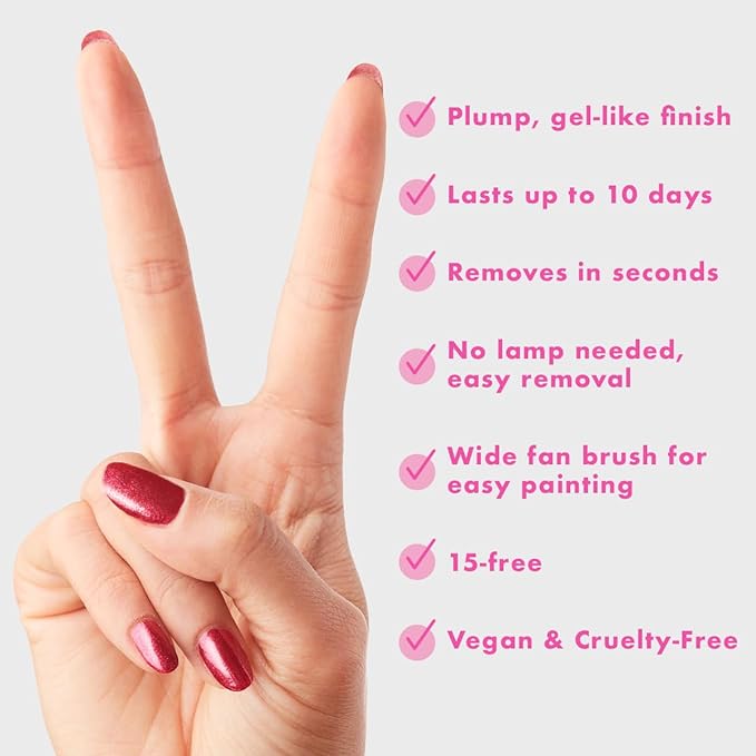 Olive & June Long Lasting Nail Polish | Plump Gel-Like Finish No Lamp Needed | Lasts up to 10 days | Salon-Quality at Home | 15-Free Vegan Cruelty-Free Chip-Resistant Shine | Ruby Shimmer Metallic Red