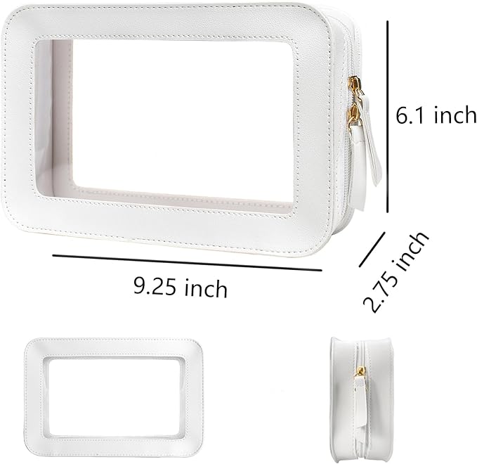 Clear Makeup Bag, White Travel Makeup Pouch Toiletry Bag for Women Waterproof Small Cosmetic Bag Case Small Make Up Bag with Zipper Car Organizer Car Essentials for Women Men