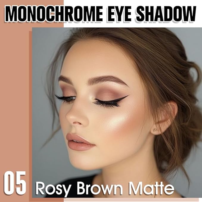 Single Matte Eye Shadow Palette Makeup, Rosy Brown Matte Eyeshadow for Women, Monochrome Eye Shadow Makeup, Pigmented Waterproof Sombras Para Ojos, Vegan, Talc, Paraben & Cruelty Free, 05