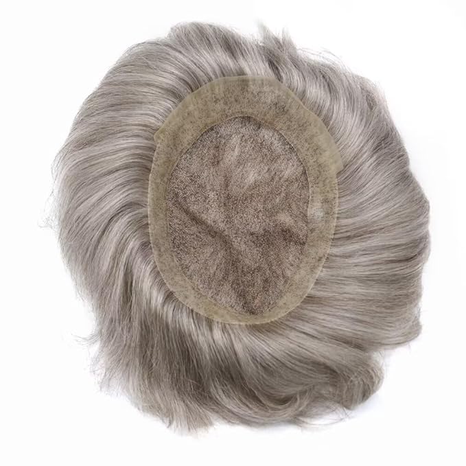 FACE MIRACLE Hair System for Men French Lace Mens Toupee Human Hair Replacement System Lace with PU Toupee for Men Male Hair Piece Wigs 6"X9" #1B80 Off Black with 80% Gray