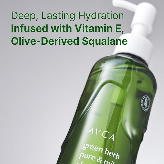AVCA Green Herb Blackhead Cleansing Oil — Makeup & Blackhead Remover, Plant-Based Oils with Vitamin E & Squalane, Lightweight Pore Cleanser, Korean Skincare for Normal/Oily Skin, 6.76 fl oz (200 mL)