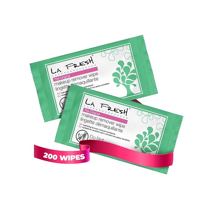 LA Fresh Makeup Remover Wipes with Vitamin E - Make up Remover for Face, Eyes, Lips - Face Travel Essentials - Case of 200ct Makeup Wipes