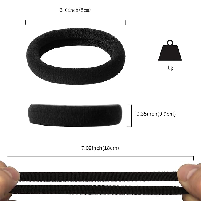 Black Hair Ties, 100 Pack Nylon Elastic Bands for Women, Seamless Damage-Free Ponytail Holders, Thick Hair Accessories. (black)