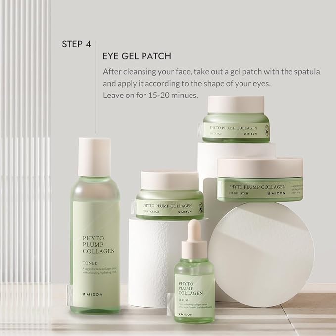 MIZON Phyto Plump Collagen Eye Gel Patch with Moringa, Triple Hyaluronic Acid, and Botanical Extracts for Brightening, Hydration, and Elasticity – 60pcs – Improves Vitality and Glow