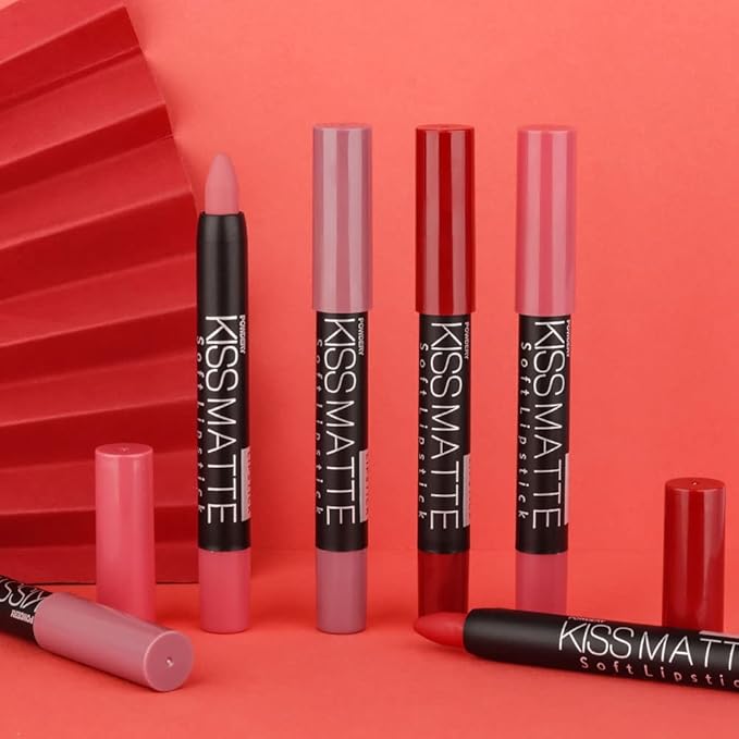 evpct 3Pcs Rub Red Rose Mauve Pink Matte Lipstick Lip Crayon Liner Pencil Pen Makeup Set Matte Lipstick and Lip Liner Set 24 Hour Waterproof labiales mate 24 horas originales 13&15&16