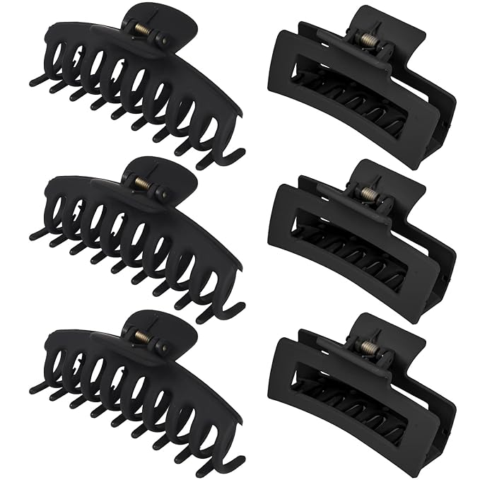 79Style 6pcs Hair Claw Clips For Women - Big 3.5 Inch Banana Hair Clips, Plastic Claws For Thick, Thin, Long Hair, Cute Accessory For Girls (Black)