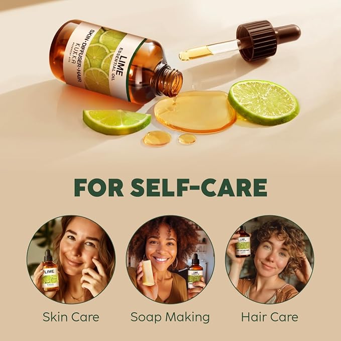 KUKKA Lime Essential Oils - 4 Fl Oz - for Hair, Skin, Diffuser, Aromatherapy & DIY Soap Making Scent