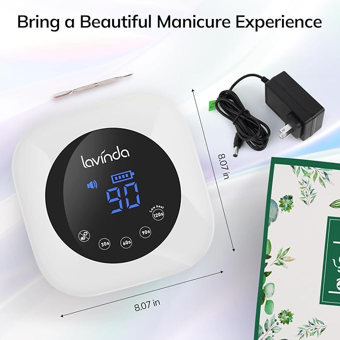 Lavinda UV LED Nail Lamp, Cordless Nail Lamp 54W Rechargeable Nail Dryer Gel Polish Light with Large LCD Display, Professional Gel Curing Lamp with 4 Timer Setting Auto Sensor for Salon and Home