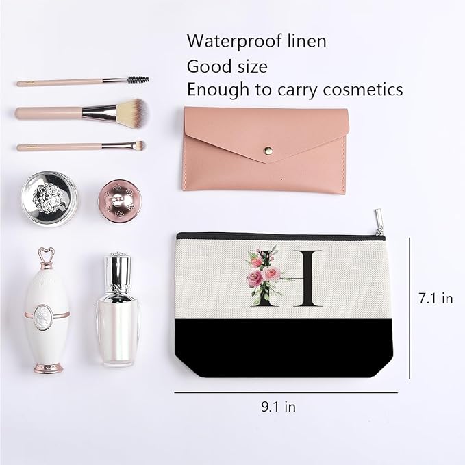 Initial Makeup Bag, Personalized Gifts for Women, Personalized Makeup Bag, Bridesmaid Gifts, Cosmetic bags for Women (Letter H)