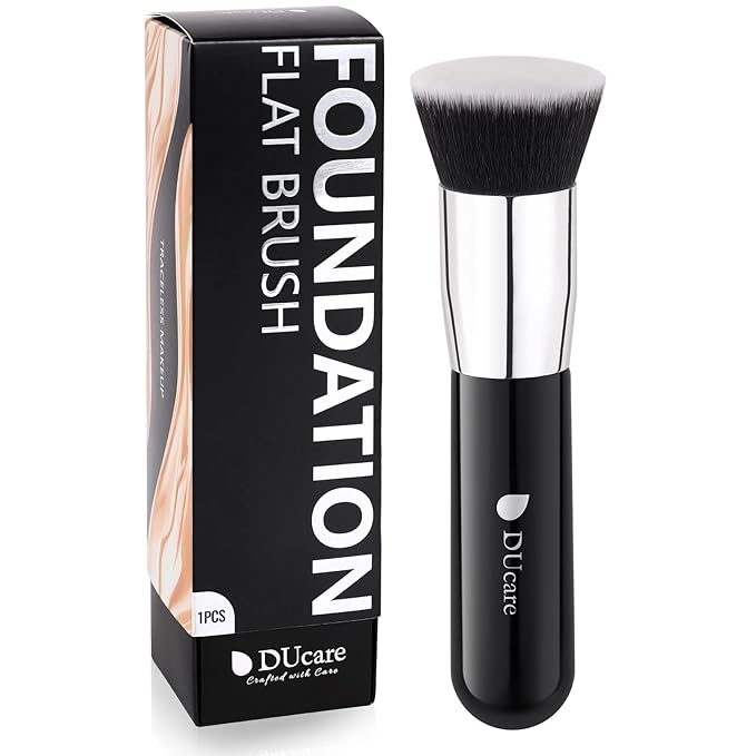 DUcare Kabuki Foundation Brush for Liquid Makeup Flat Top Professional Stick Buffing Blending Mineral Powder Large Face Makeup Brush, Black