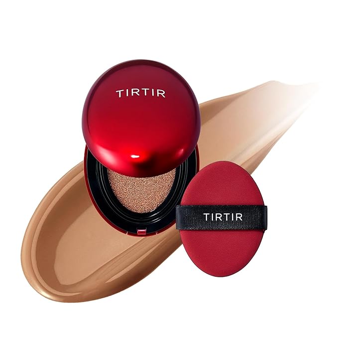 [*Mini Size*] TIRTIR Mask Fit Red Cushion Foundation | Full coverage, Weightless, Skin fit, Satin Glow Finish, Korean Makeup BB Foundation, beauty, Tattoo cover up, Buildable (#37C Almond, 0.15 Fl Oz)