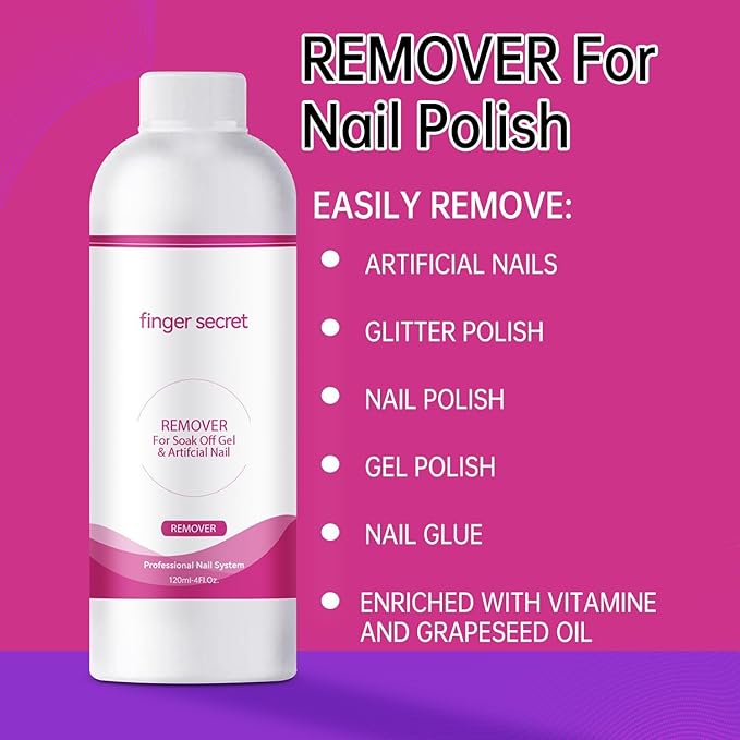 Nail Polish Remover Kit Nail Glue Remover & Nail Brush Cleaner Professional Nail Remover Quickly Clean Nail Brushes with Glass Cup Nail Cleaning pads for Nails