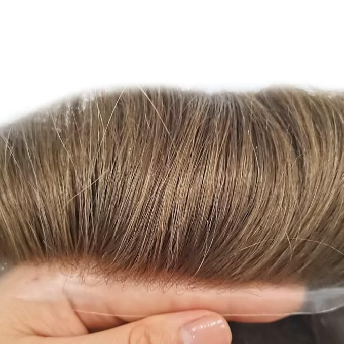 FACE MIRACLE Toupee for Men French Lace Hairpiece Human Hair Replacement System Skin PU Mens Toupee Hair Wigs for Man V-Looped Front Hair Prosthesis 6"X9" #22R