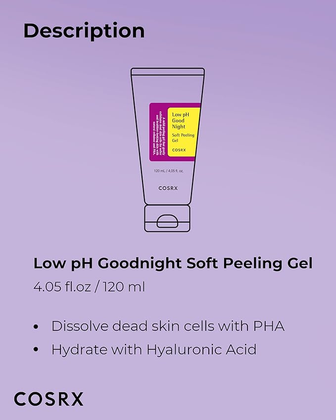 COSRX Low pH Good Night Soft Peeling Gel, 4.05 fl oz / 120ml, Mildly Exfoliating PHA For Sensitive Skin with Natural Cellulose, Radiating, Cleansing, Not Tested on Animals, Korean Skin Care