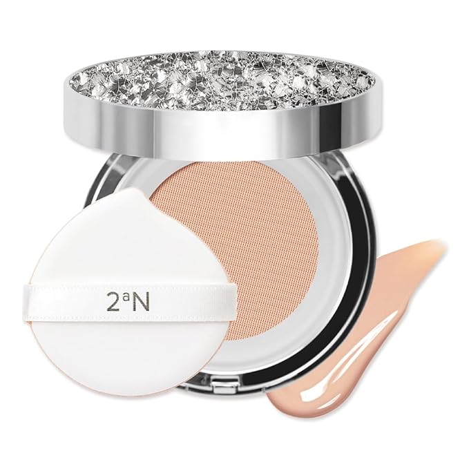 2aN Gleaming Tension Cushion Foundation Pact 0.45 oz, Korean Cushion Foundation Makeup, Lightweight & Buildable Coverage with Ceramides and Centella Asiatica (#23 Natural Beige. Pack of 1)