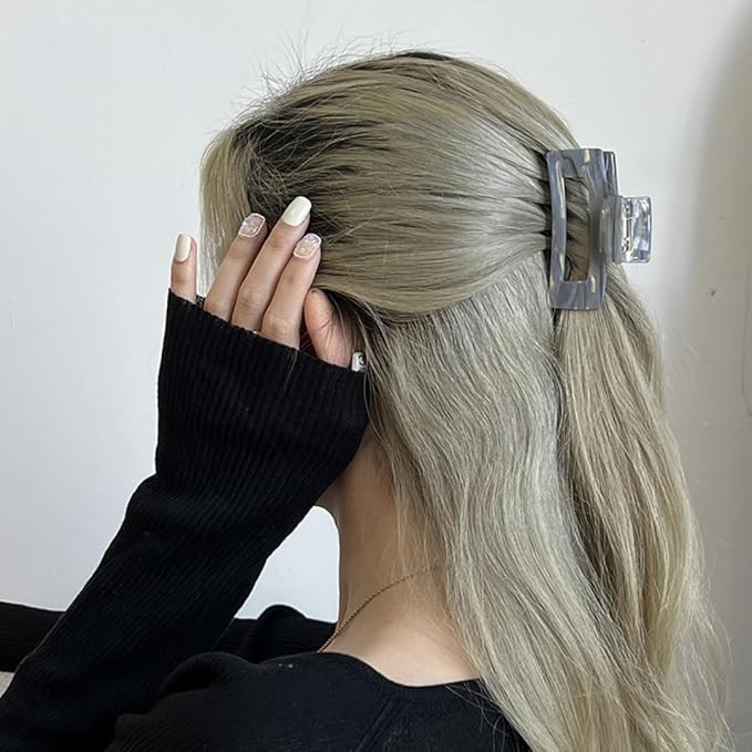 Hair Claw Clips Non Slip Banana Jaw Clip 3 inch Tortoise Shell Celluloid Strong Hold Clips Grey Claw Clamps for Thin, Curly, Thick Hair Rectangle Shape Clip for Women Ladies