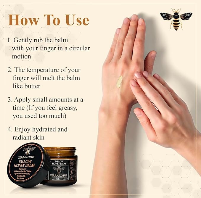Organic Grass-Fed Beef Tallow Balm with Raw Honey - Moisturizing Cream for Soft, Smooth Skin - Handmade All-Natural Moisturizer (2 Oz, Citrus)