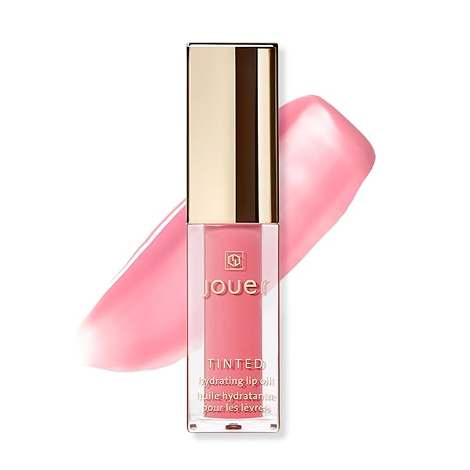 Jouer Essential Tinted Hydrating Lip Oil Gloss – Moisturizing Dry Lip Treatment Serum - Fragrance Free Tinted Lip Oil - Jojoba Seed Oil and Apricot Oil Formula