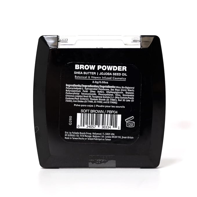 Palladio Brow Powder for Eyebrows, Soft and Natural Eyebrow Powder with Jojoba Oil & Shea Butter, Helps Enhance & Define Brows, Compact Size for Purse or Travel, Includes Applicator Brush, Soft Brown