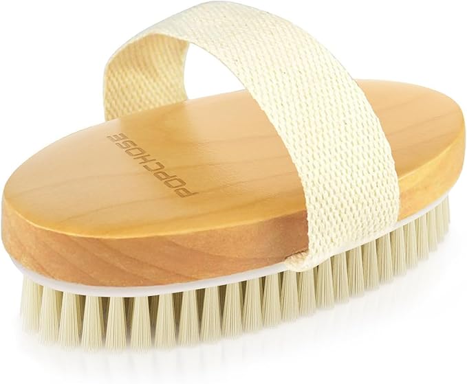 POPCHOSE Dry Brushing Body Brush, Natural Bristle Dry Skin Exfoliating Brush Body Scrub for Flawless Skin, Cellulite Reduction, Lymphatic Drainage and Blood Circulation Improvement