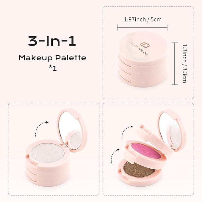Color Nymph Ultra-Creamy Highlighter Blush Bronzer Stackable Makeup Palette | 3-IN-1 Multiuse Long-Lasting & Shimmer Power, Travel-Friendly Makeup Kits | Vegan & Cruelty-Free - Starlit Glow