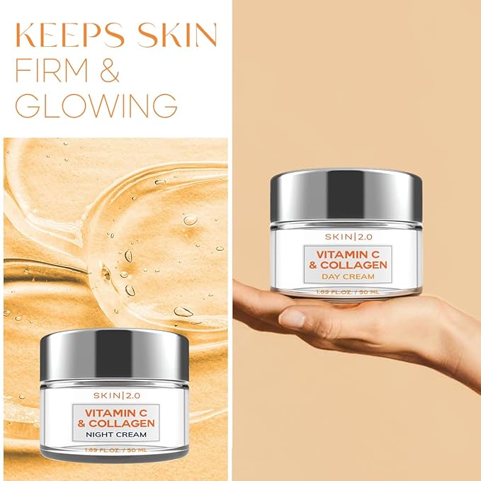 Vitamin C & Collagen Day & Night Face Moisturizer Cream - Dermatologist Tested, Brightening, Anti-Aging, Clean Beauty, Cruelty-Free Korean Skincare for All Skin Types - 1.69 oz (2-Pack)