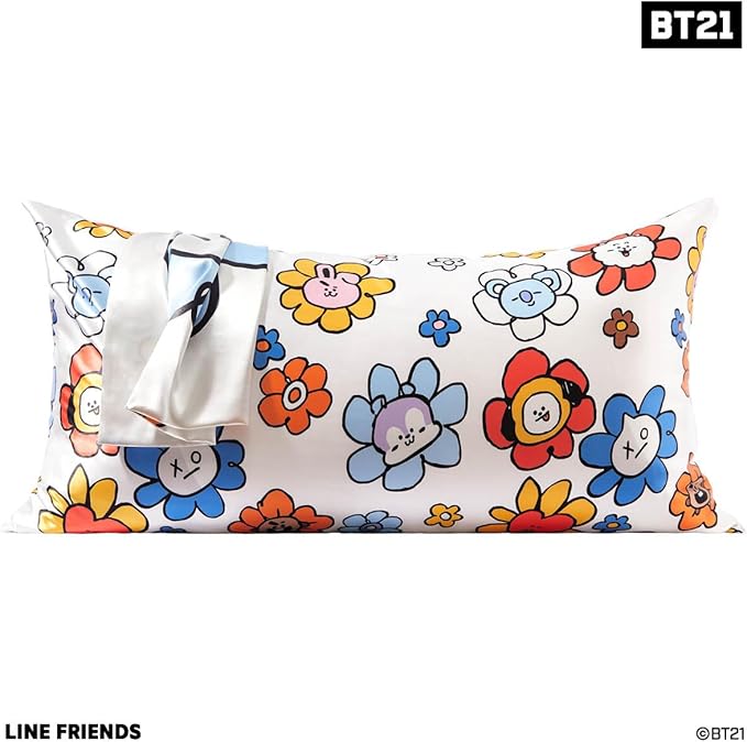 Kitsch x BT21 (Van) Satin Pillowcase with Zipper for Hair & Skin - Softer Than Silk Pillow Cases, Smooth Cooling Pillow Cover, Wrinkle-Free, Machine Washable, King Size (19x36)