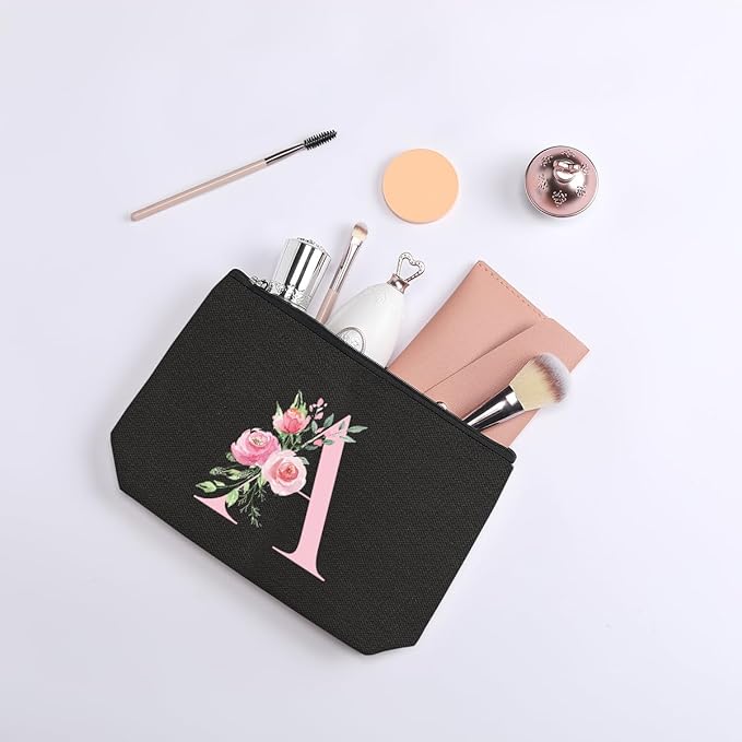 A-Z Personalized Cosmetic Bag Monogrammed Makeup Bags Bridesmaid Gifts Custom Toiletry Pouch Gifts for Women Mom Best Friend Sister Bride Bridesmaid (A)