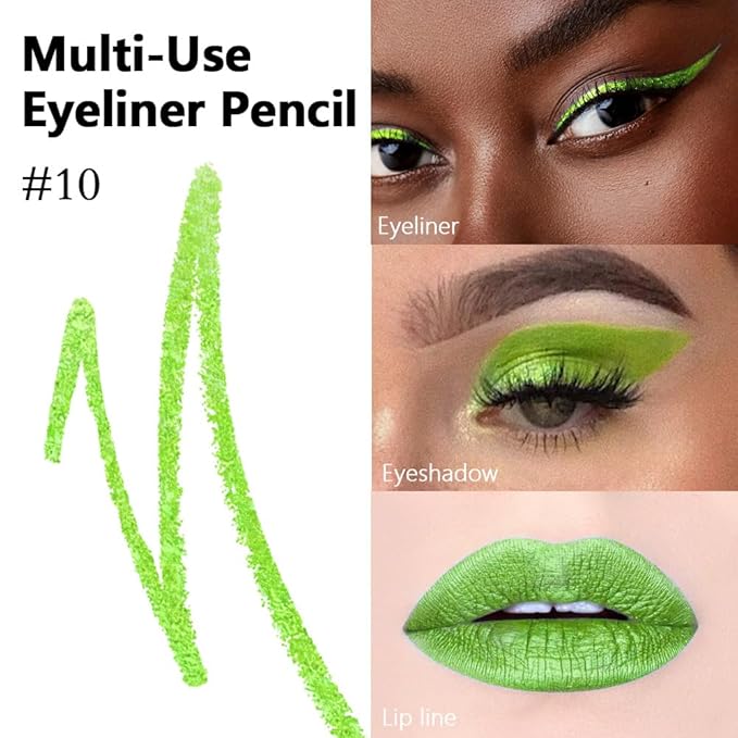 evpct Green Glitter Eyeliner Pencil for Eyes, Apple Avocado Green Metallic Shimmer Eye Liner Pencil Makeup Waterproof Smudge Proof, Colored Gel Waterline Eyeliner Face Eye Paint Stick Halloween Makeup