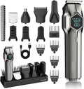 5-in-1 Electric Beard Trimmer Body Hair Trimmer Kit, Professional Cordless Hair Clippers for Men Rechargeable, IPX7 Waterproof Mens Grooming Kit for Face, Mustache, Body, Nose, Gifts for Men (Silver)
