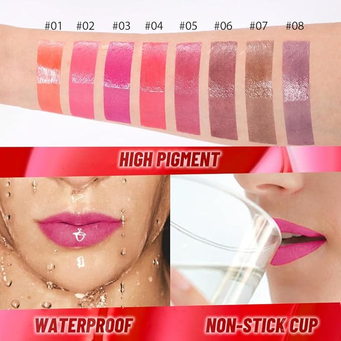 2Pcs Lip Stain Peel Off Lip Gloss oil Dual-Ended Combo, Lips Liner Stain Peel Off Masque, Long Lasting & Waterproof, Transfer-Proof Lip Tint Stain with Lip oil for All Skin Type 02#+03#
