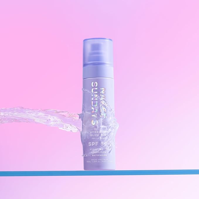 Naked Sundays SPF 50 Hydrating Glow Face Mist, Daily Facial Setting Spray & Sunscreen for Healthy Skin, Lightweight & Non-Greasy, with Hyaluronic Acid for All Skin Types, Makeup-Friendly(75ml)