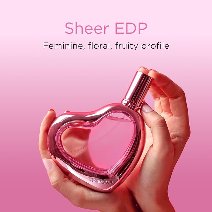 Bebe Sheer Eau de Parfum Spray for Woman - Long Lasting Amber Floral Womens Fragrance - Notes of Citrus Cocktail, Pink Peony and Sandalwood Perfume for Women - 3.4 oz
