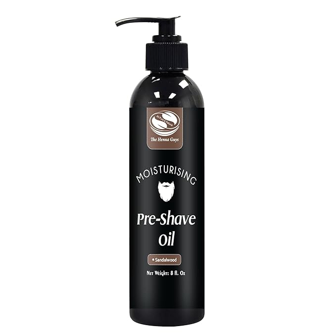 The Henna Guys 8 fl. Oz Pre-Shave & Beard Conditioning Oil for Men, Sandalwood Scent, with Jojoba, Argan, & Marula Oils, Free from Ammonia, Sulfate, Phthalate