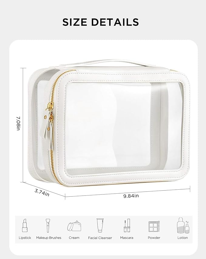 HBlife Clear Makeup Bag Organizer, Portable Travel Toiletry Cosmetic Case for Women, Large Make Up Bag Makeup Train Case Transparent Storage Pouch with Handle(White)