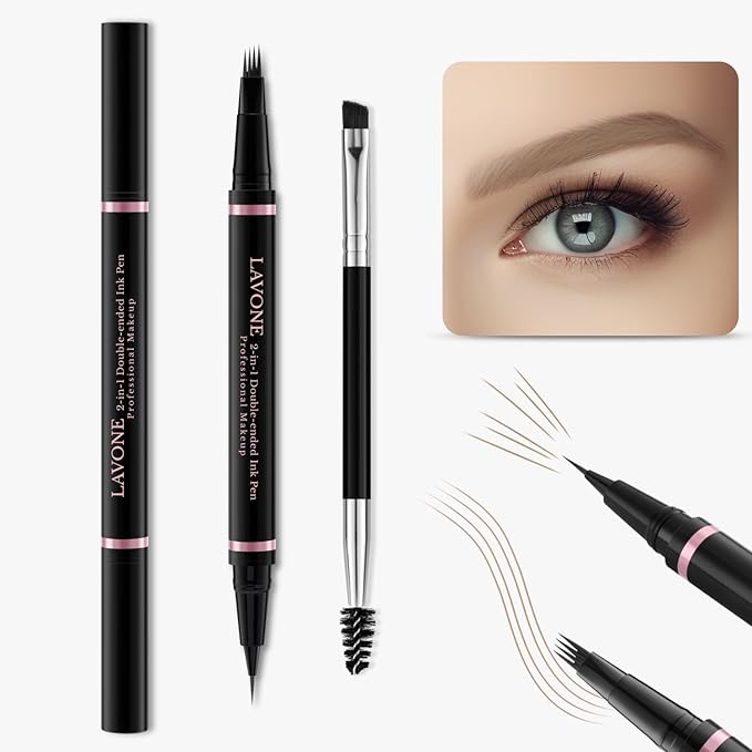 Eyebrow Pencil,2-in-1 Waterproof Eyebrow Pen with 4 Tip Brow Pen and Ultra-Precise Brow Pencil,with Dual-ended Eyebrow Brush,Eyebrow Makeup for Natural Looking Eyebrows - Blonde