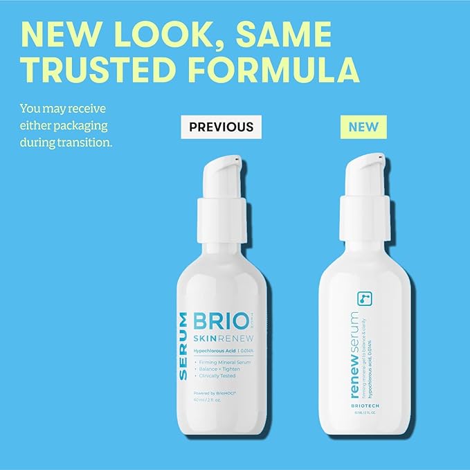BRIOTECH Renew Serum, Hypochlorous Acid Mineral Gel, Soften Fine Line Appearance, Smooth Skin for Face, Neck, Chest, Spot Corrector, Soothe Redness, Vegan, 2 fl oz