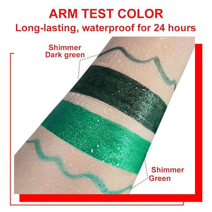 evpct 2Pcs Emerald Dark Green Glitter Shimmer Liquid Eyeliner Eye Shadow Makeup Pencil, Green Face Body Glitter Fake Eyelashes Lashes Mascara Accessories, Sparkle Metallic Colored Eyeliner Waterproof