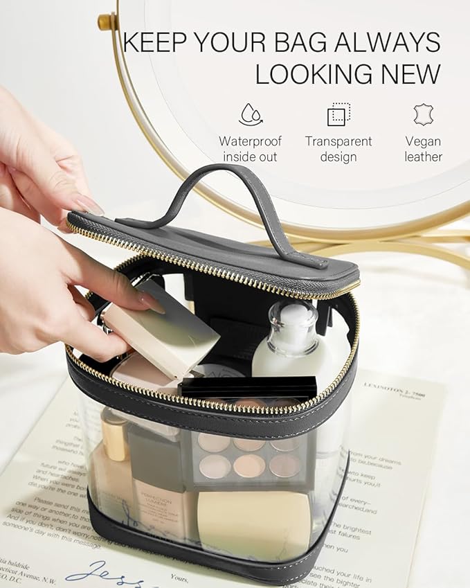 ROWNYEON Clear Makeup Case Toiletry Bag Multipurpose Travel Makeup Train Case Portable Cosmetic Organizer Transparent Storage Bag