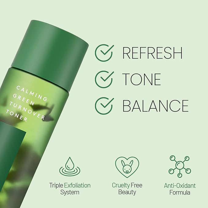 LAPALETTE Calming Green Turnover Toner | Green Tea | Hydrating & Moisturizing | Gentle Peeling with Natural Aha, Bha & PHA Ingredients | Korean Skincare 6.75fl.oz