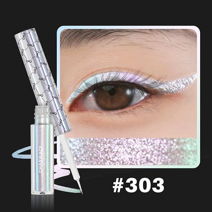 CHARMACY Chameleon Liquid Glitter Eyeliner - Highly Pigmented, Metallic MultiColor Shifting, Waterproof, Ultra-Fine Tip, Longwearing, Smudge-proof (#303)