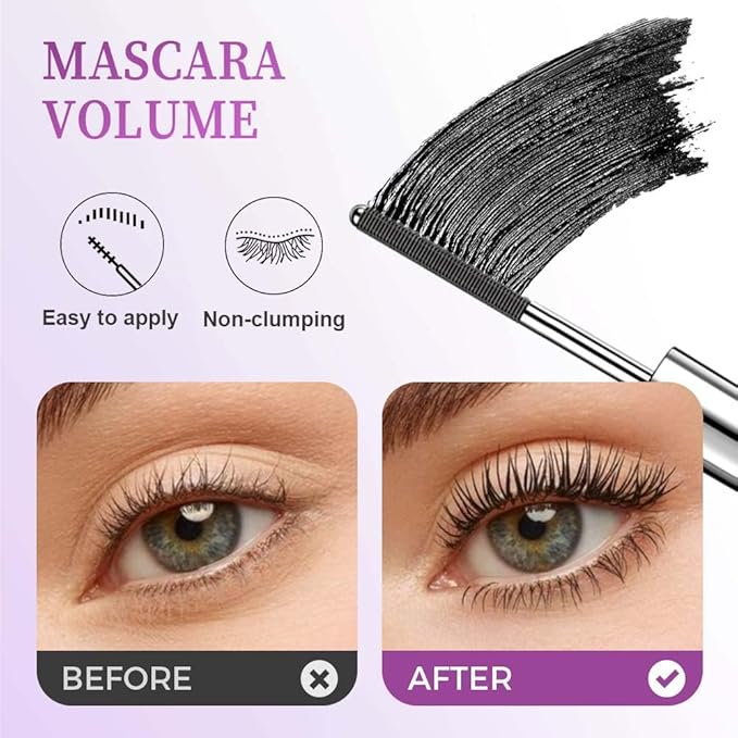 Iron Wand Mascara,Waterproof Metal Wand Mascara Tubing, 3D Curling Metal Wands Mascaras Black Washable, Long-lasting 3D Curling Eyelash, Smudge Proof & No Flaking (Black-1 * 2)