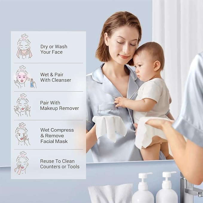 Disposable Face Towels, Cotton Makeup Remover Dry Wipes for Facial Cleansing, Facial Cloths Towelettes, Soft Face Towels for Skin Care, Facial Tissue for Travel 600 Count