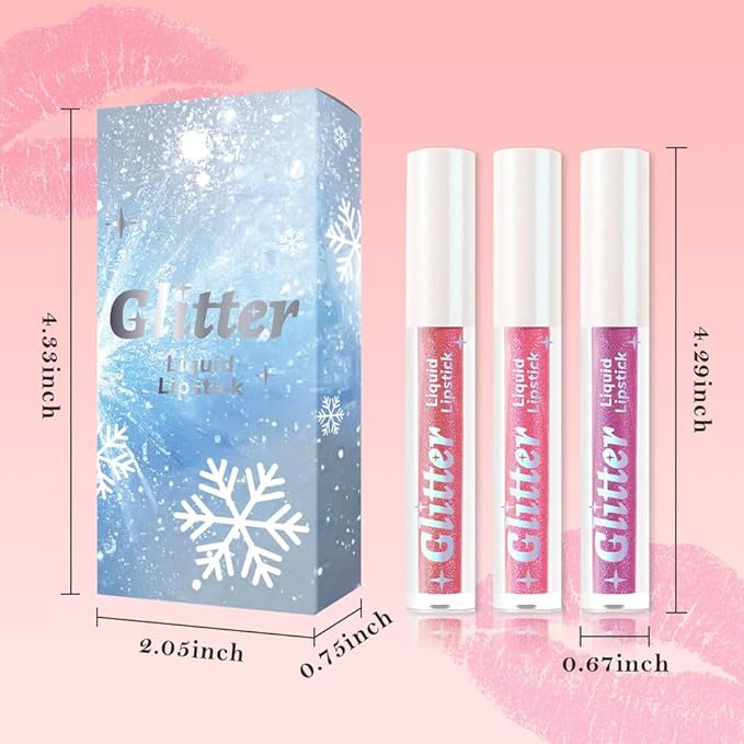3Pcs Metallic Lipstick for Women,Lightweight Glitter Sparkling Liquid Lipsticks,Shimmer Lip Gloss Stain Long Lasting Waterproof Smudge Proof Non-Drying 24 Hour Full Coverage Lip Makeup,Vegan