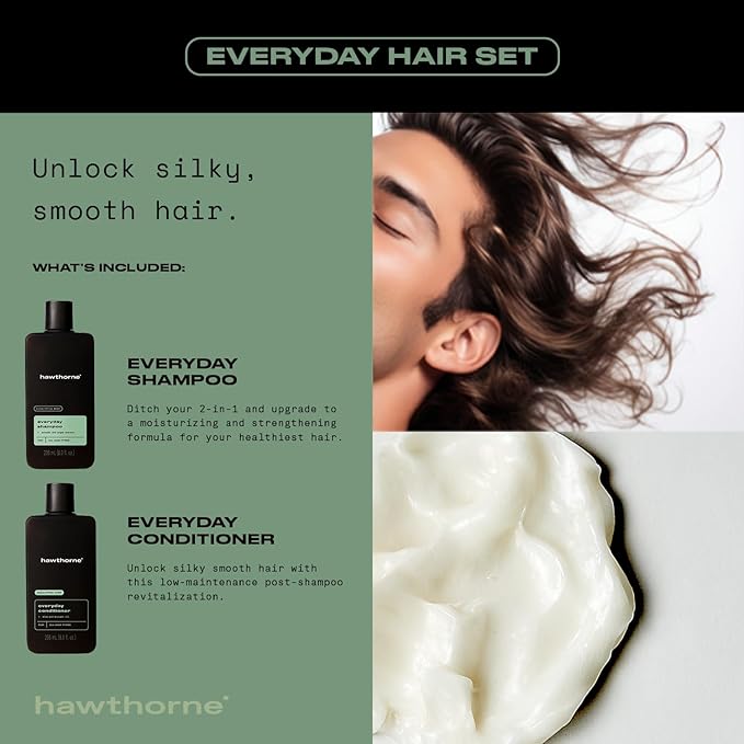 Hawthorne Men's Everyday Shampoo and Conditioner Set. Sulfate Free Shampoo and Conditioner with Pure Avocado Oil and Coconut Oil For Stronger, Healthier Hair. Mint and Eucalyptus Scent. 8 fl. oz each.